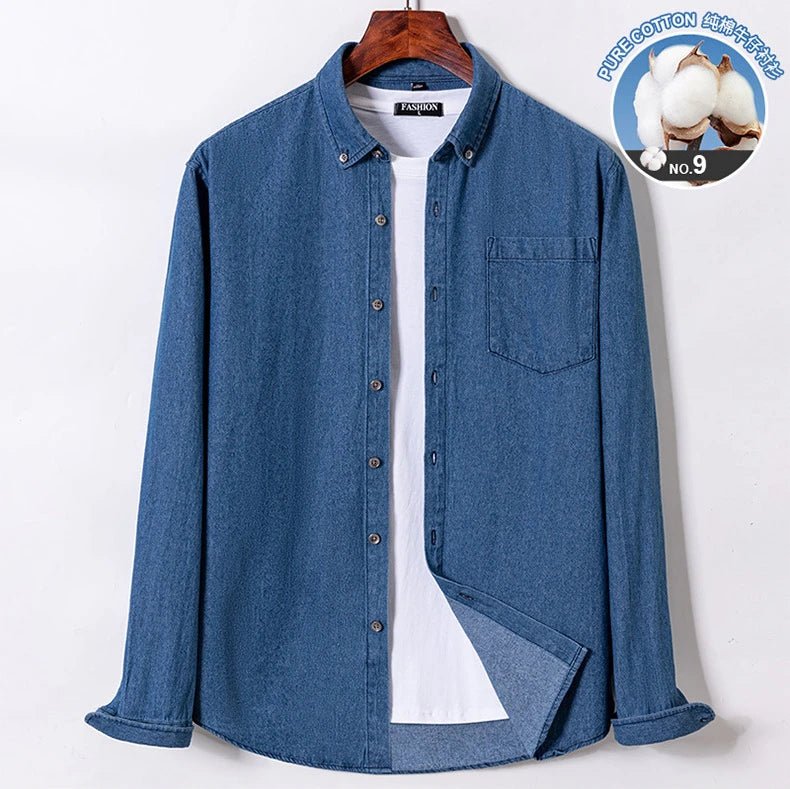 2023 Spring and Autumn Enzyme Washed Men's Long Sleeve Denim Shirt Pure Cotton Casual Fashion Outerwear Versatile Men's Clothing - PratSN