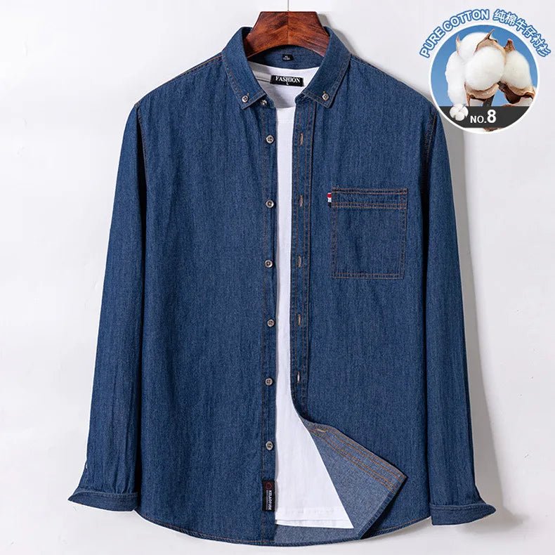 2023 Spring and Autumn Enzyme Washed Men's Long Sleeve Denim Shirt Pure Cotton Casual Fashion Outerwear Versatile Men's Clothing - PratSN