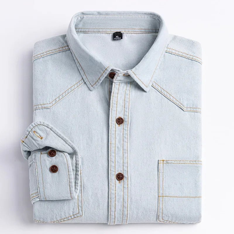 2023 Spring and Autumn Enzyme Washed Men's Long Sleeve Denim Shirt Pure Cotton Casual Fashion Outerwear Versatile Men's Clothing - PratSN