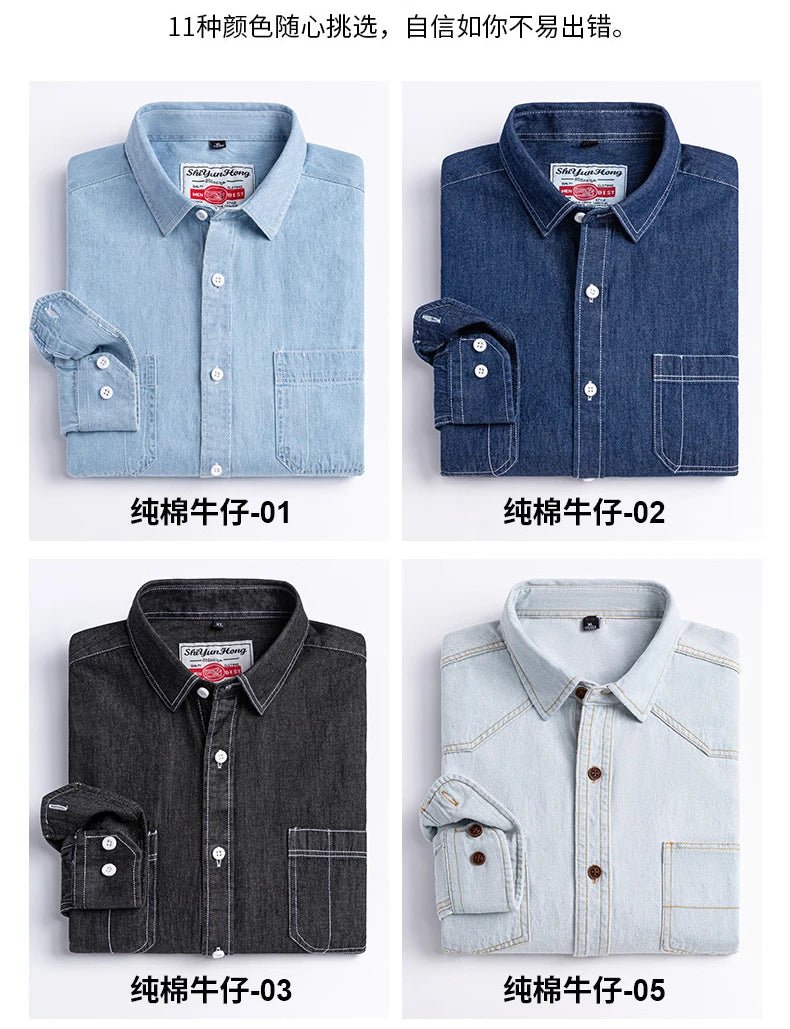 2023 Spring and Autumn Enzyme Washed Men's Long Sleeve Denim Shirt Pure Cotton Casual Fashion Outerwear Versatile Men's Clothing - PratSN