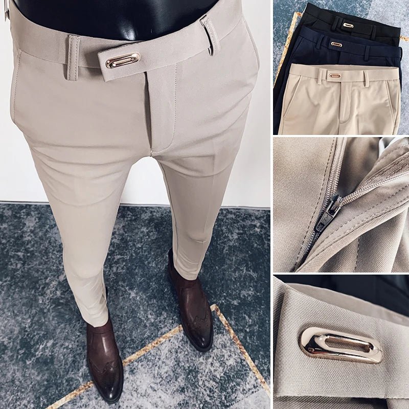 2023 Spring and Summer New Men's Casual Business Dress Pants Fashion Social Solid Wedding Party Suit Pants Slim Fit Suit Pants - PratSN
