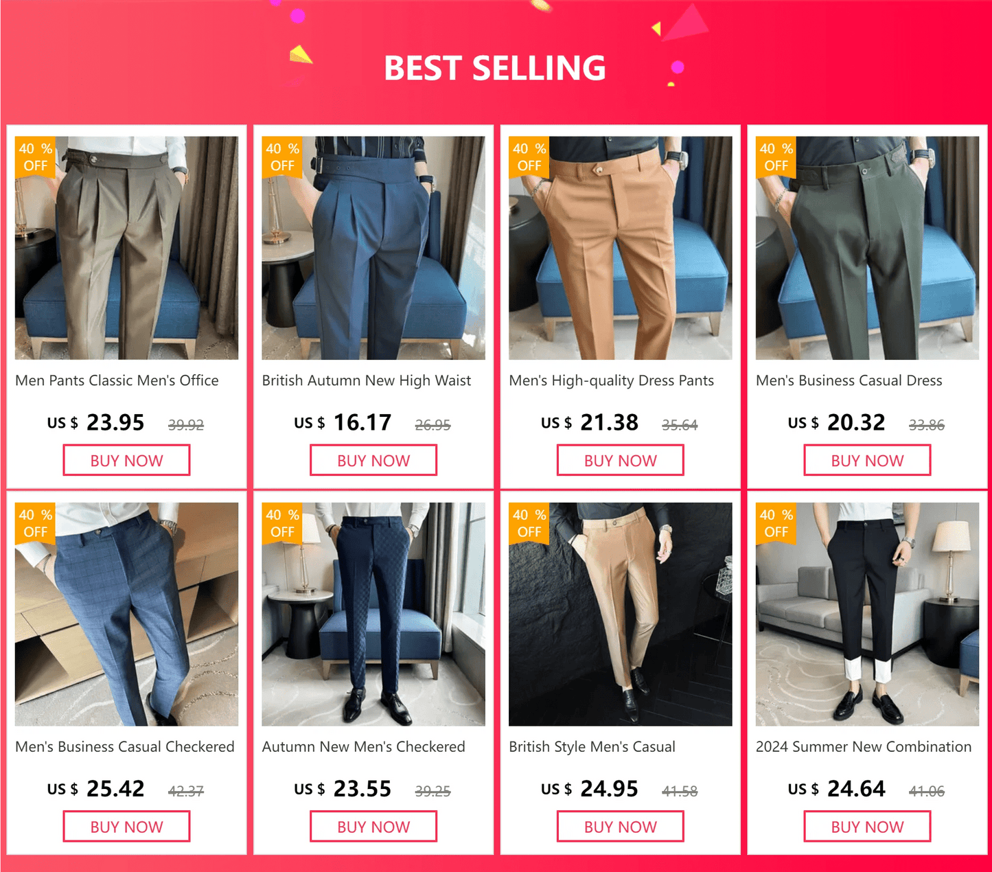 2023 Spring and Summer New Men's Casual Business Dress Pants Fashion Social Solid Wedding Party Suit Pants Slim Fit Suit Pants - PratSN