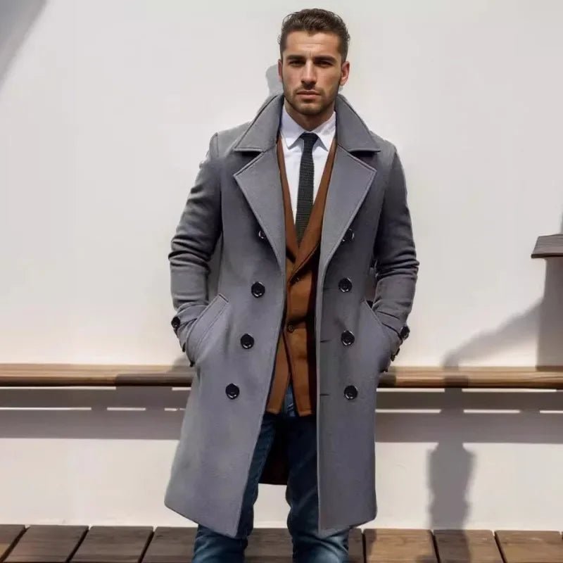 2024 Autumn and Winter High - quality Thick Long Double Breasted Men's Woolen Coat Slim Fit Woolen Coat - PratSN