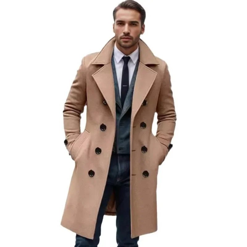 2024 Autumn and Winter High - quality Thick Long Double Breasted Men's Woolen Coat Slim Fit Woolen Coat - PratSN