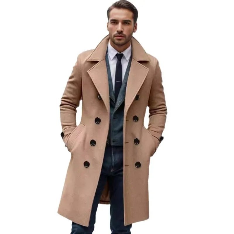 2024 Autumn and Winter High - quality Thick Long Double Breasted Men's Woolen Coat Slim Fit Woolen Coat - PratSN