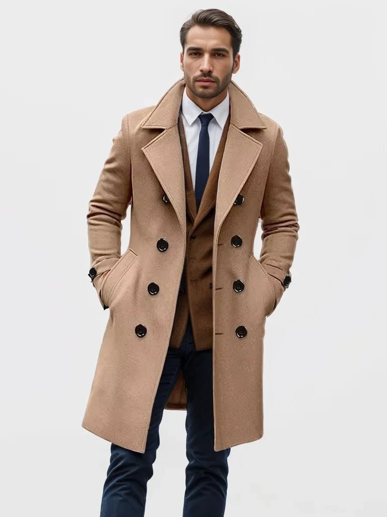 2024 Autumn and Winter High - quality Thick Long Double Breasted Men's Woolen Coat Slim Fit Woolen Coat - PratSN