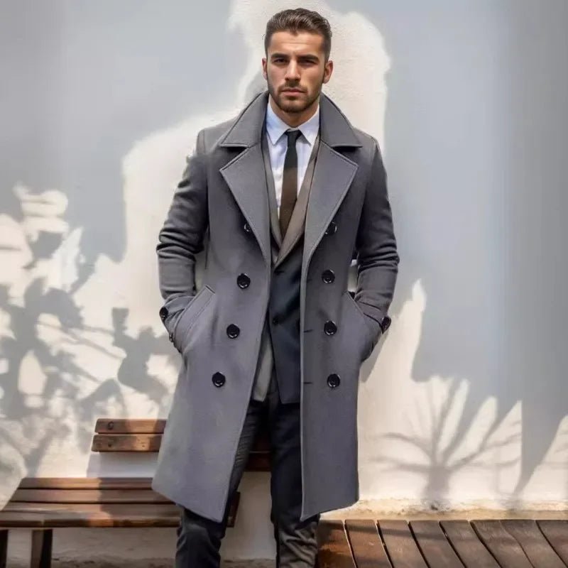 2024 Autumn and Winter High - quality Thick Long Double Breasted Men's Woolen Coat Slim Fit Woolen Coat - PratSN