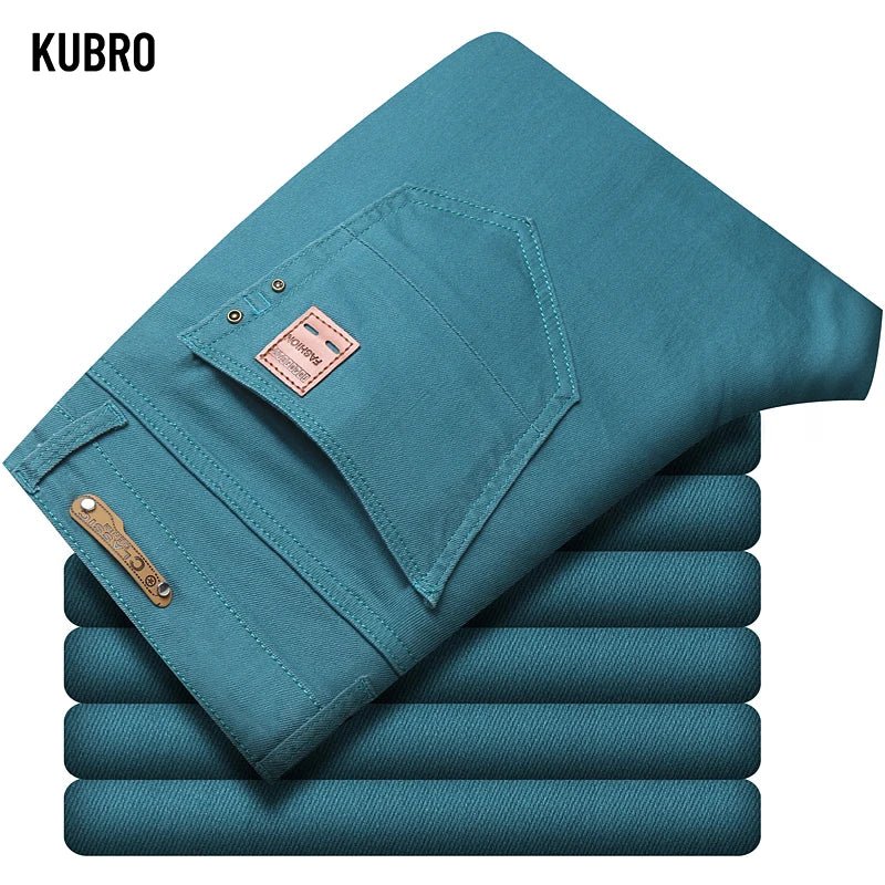 2024 Autumn New Men's Bright Stretch Fit Jeans Trendy Denim Straight - leg Trousers Male Red Lake Blue Yellow Trousers - PratSN