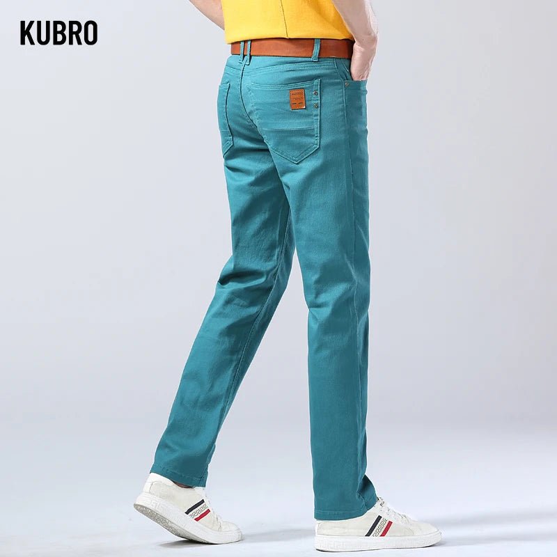 2024 Autumn New Men's Bright Stretch Fit Jeans Trendy Denim Straight - leg Trousers Male Red Lake Blue Yellow Trousers - PratSN