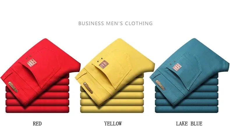2024 Autumn New Men's Bright Stretch Fit Jeans Trendy Denim Straight - leg Trousers Male Red Lake Blue Yellow Trousers - PratSN