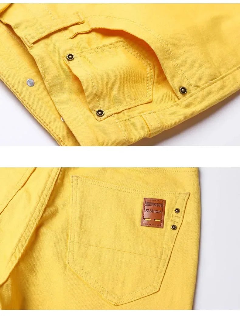2024 Autumn New Men's Bright Stretch Fit Jeans Trendy Denim Straight - leg Trousers Male Red Lake Blue Yellow Trousers - PratSN