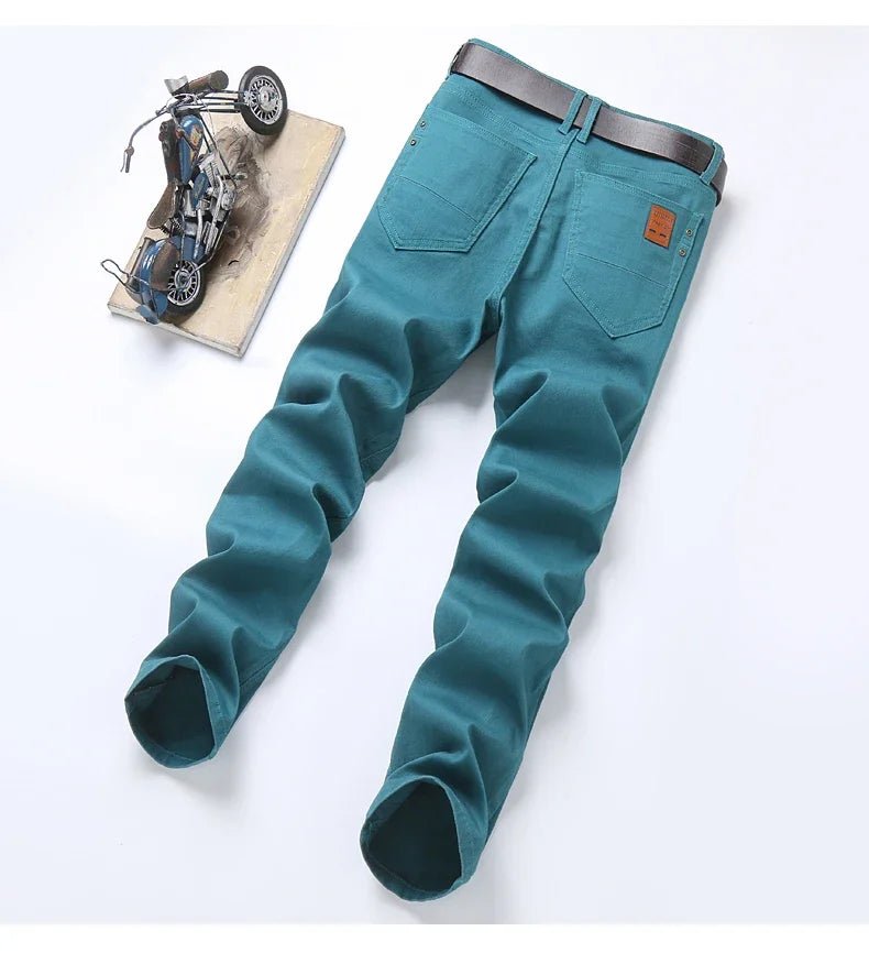2024 Autumn New Men's Bright Stretch Fit Jeans Trendy Denim Straight - leg Trousers Male Red Lake Blue Yellow Trousers - PratSN