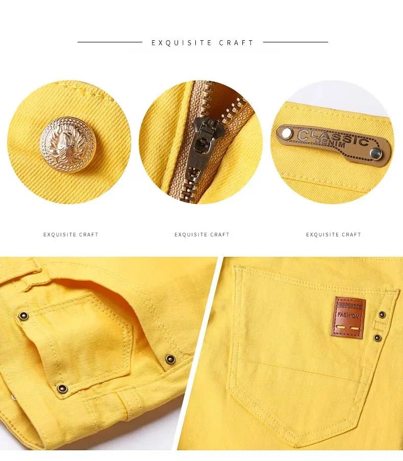 2024 Autumn New Men's Bright Stretch Fit Jeans Trendy Denim Straight - leg Trousers Male Red Lake Blue Yellow Trousers - PratSN