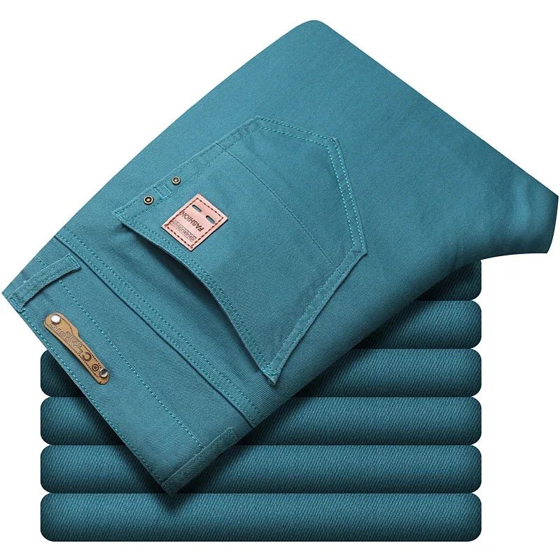 2024 Autumn New Men's Bright Stretch Fit Jeans Trendy Denim Straight - leg Trousers Male Red Lake Blue Yellow Trousers - PratSN