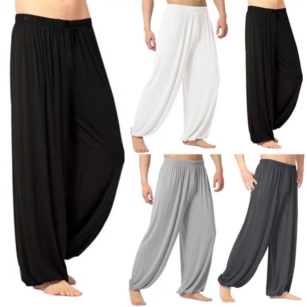 2024 Modal Men Pants Casual Harem Pants Solid Long Pants Belly Dance Pants Boho Wide Trousers Baggy Trousers Joggers Sweatpants - PratSN