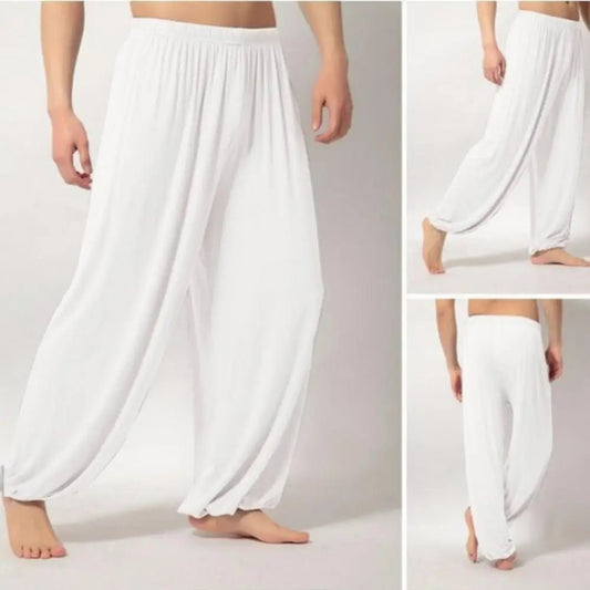 2024 Modal Men Pants Casual Harem Pants Solid Long Pants Belly Dance Pants Boho Wide Trousers Baggy Trousers Joggers Sweatpants - PratSN