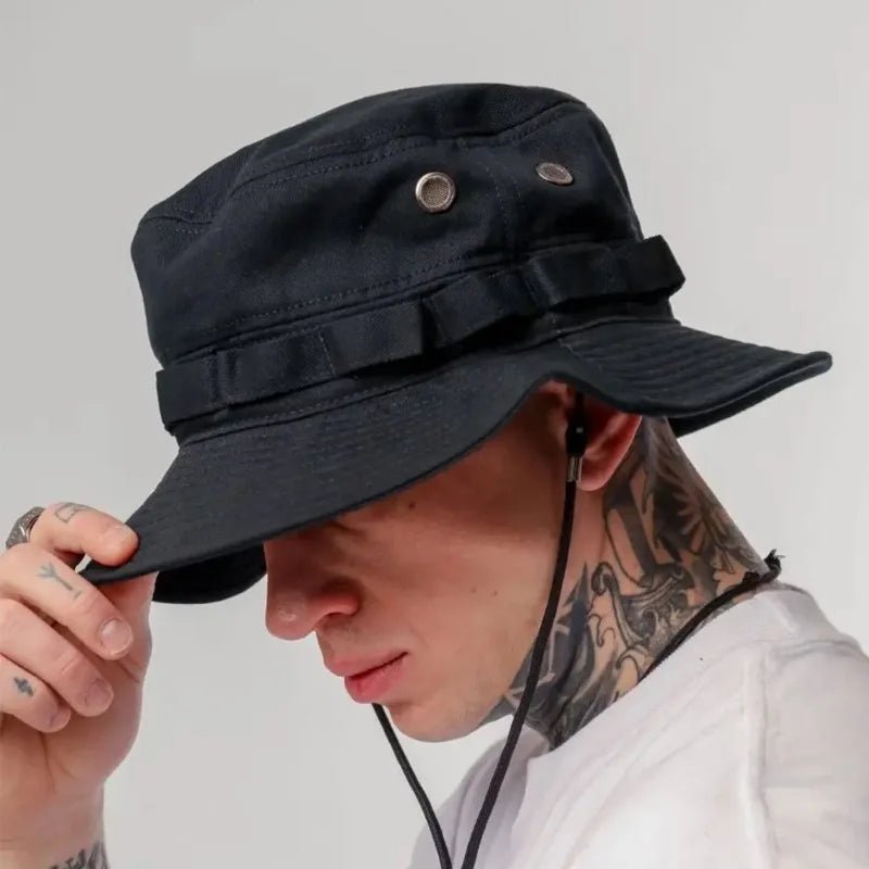 2024 New Pocket Design Trend Retro Street Function Bucket Hat Men and Women Drawstring Adjustable Big Eaves Sunshade Fishing Cap - PratSN