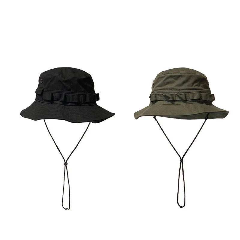 2024 New Pocket Design Trend Retro Street Function Bucket Hat Men and Women Drawstring Adjustable Big Eaves Sunshade Fishing Cap - PratSN