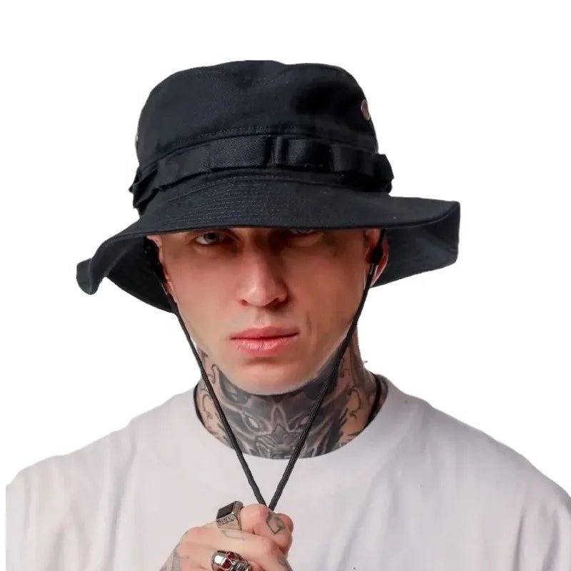 2024 New Pocket Design Trend Retro Street Function Bucket Hat Men and Women Drawstring Adjustable Big Eaves Sunshade Fishing Cap - PratSN