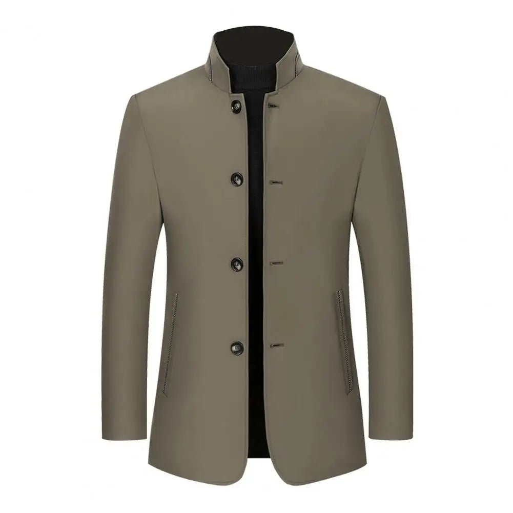 2024 Spring Autumn New Long Cotton Coat New Wool Blend Pure Color Casual Business Fashion Men's Clothing Slim Windbreaker Jacket - PratSN
