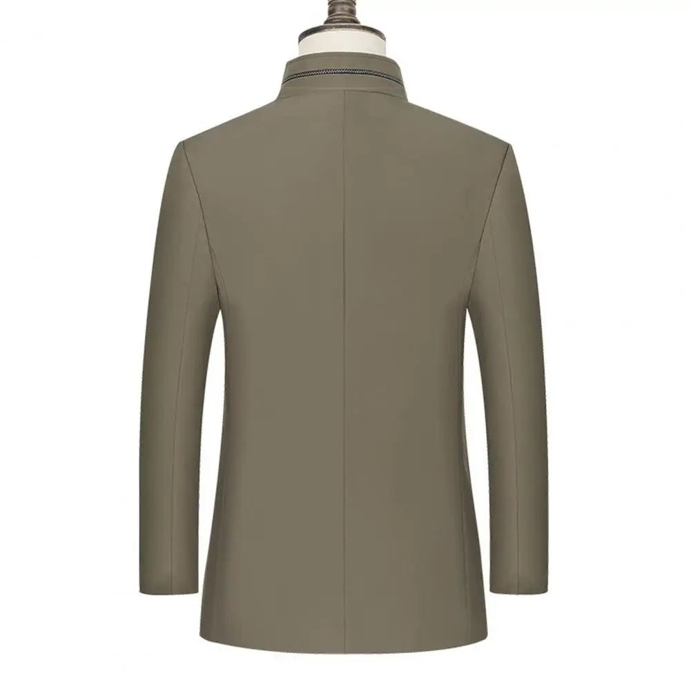 2024 Spring Autumn New Long Cotton Coat New Wool Blend Pure Color Casual Business Fashion Men's Clothing Slim Windbreaker Jacket - PratSN