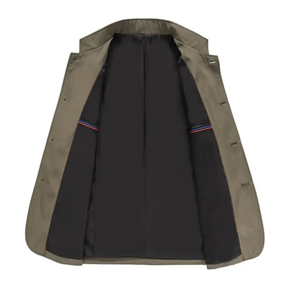 2024 Spring Autumn New Long Cotton Coat New Wool Blend Pure Color Casual Business Fashion Men's Clothing Slim Windbreaker Jacket - PratSN