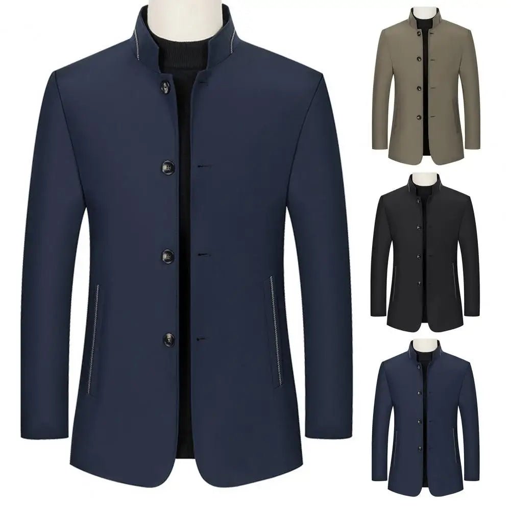 2024 Spring Autumn New Long Cotton Coat New Wool Blend Pure Color Casual Business Fashion Men's Clothing Slim Windbreaker Jacket - PratSN