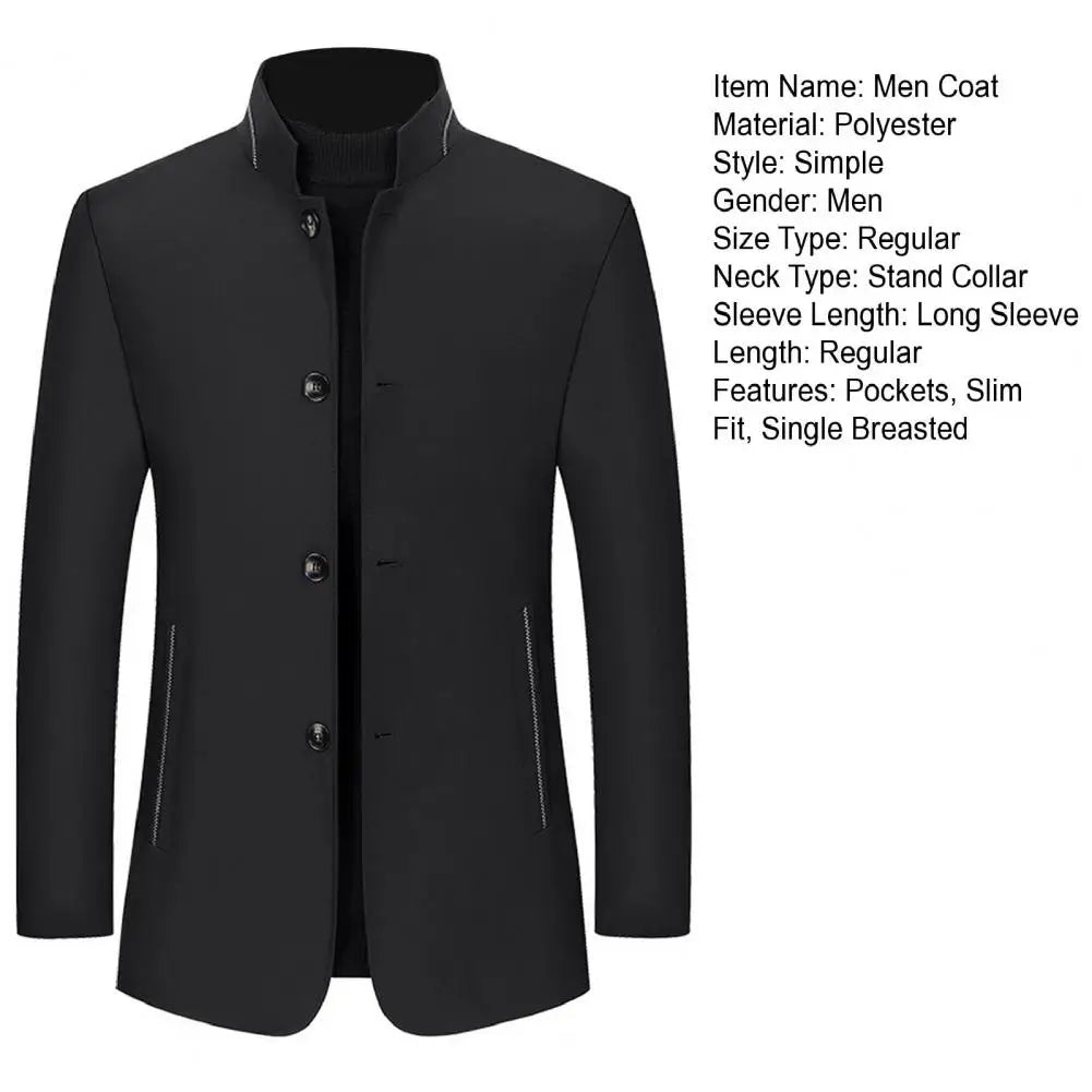 2024 Spring Autumn New Long Cotton Coat New Wool Blend Pure Color Casual Business Fashion Men's Clothing Slim Windbreaker Jacket - PratSN