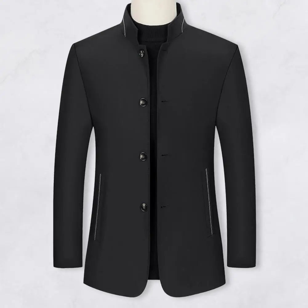 2024 Spring Autumn New Long Cotton Coat New Wool Blend Pure Color Casual Business Fashion Men's Clothing Slim Windbreaker Jacket - PratSN
