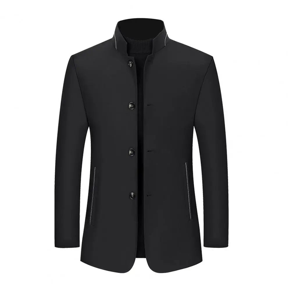 2024 Spring Autumn New Long Cotton Coat New Wool Blend Pure Color Casual Business Fashion Men's Clothing Slim Windbreaker Jacket - PratSN