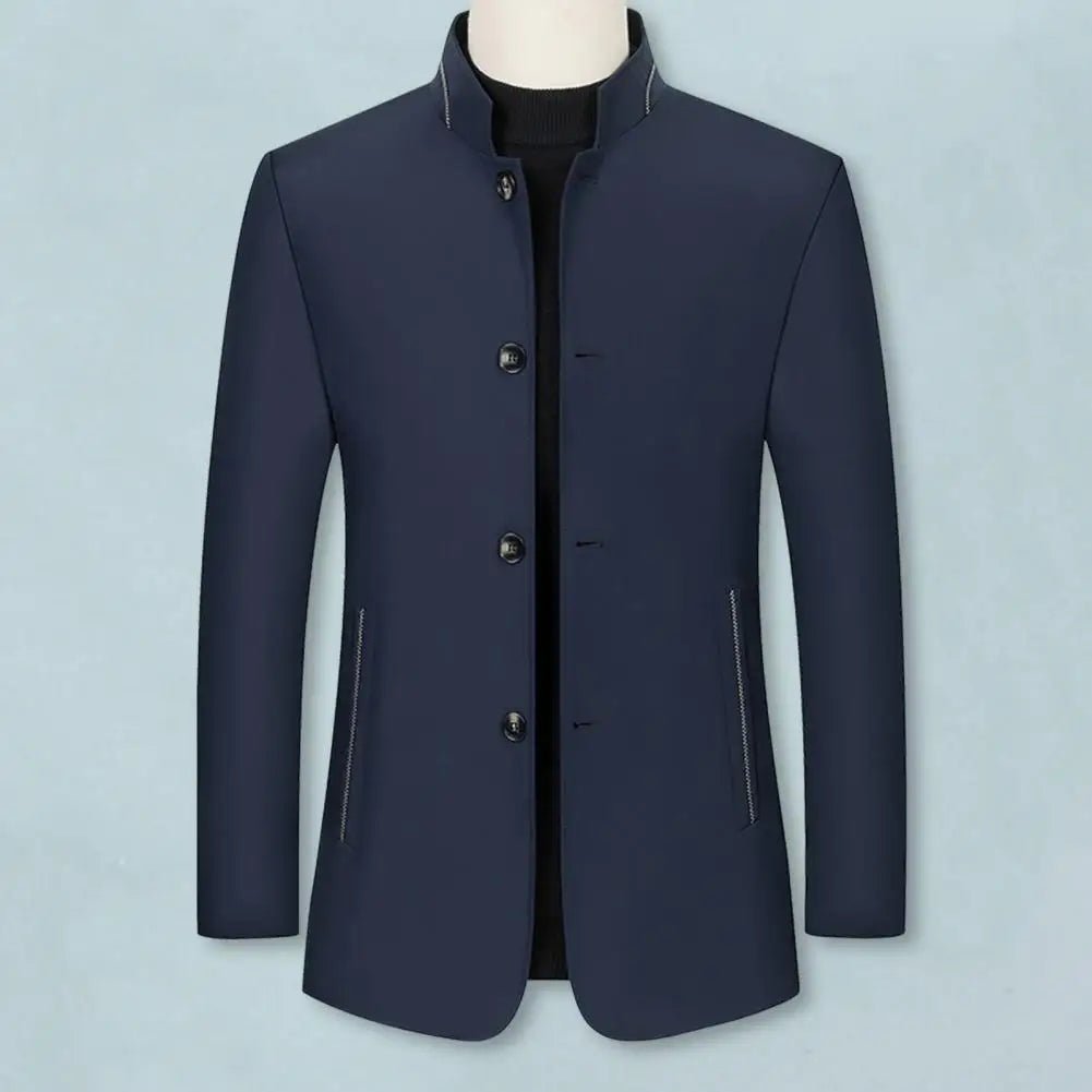 2024 Spring Autumn New Long Cotton Coat New Wool Blend Pure Color Casual Business Fashion Men's Clothing Slim Windbreaker Jacket - PratSN