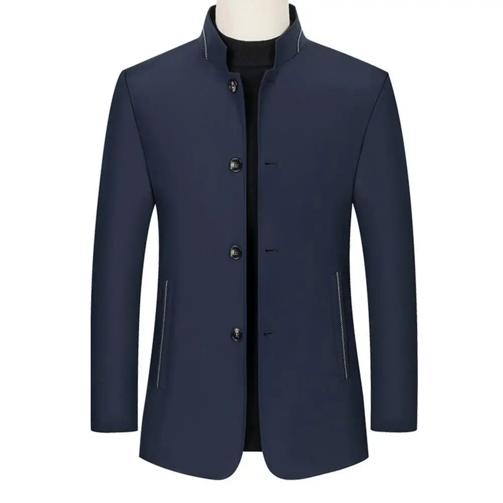 2024 Spring Autumn New Long Cotton Coat New Wool Blend Pure Color Casual Business Fashion Men's Clothing Slim Windbreaker Jacket - PratSN