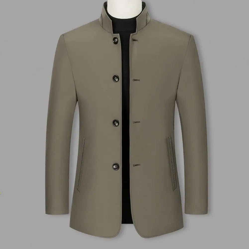 2024 Spring Autumn New Long Cotton Coat New Wool Blend Pure Color Casual Business Fashion Men's Clothing Slim Windbreaker Jacket - PratSN