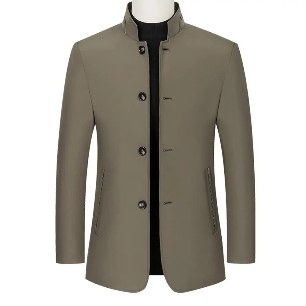 2024 Spring Autumn New Long Cotton Coat New Wool Blend Pure Color Casual Business Fashion Men's Clothing Slim Windbreaker Jacket - PratSN