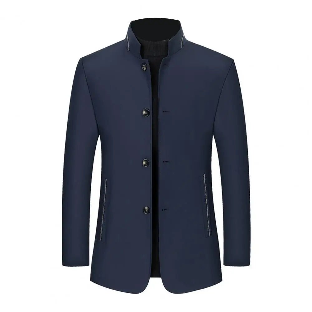 2024 Spring Autumn New Long Cotton Coat New Wool Blend Pure Color Casual Business Fashion Men's Clothing Slim Windbreaker Jacket - PratSN