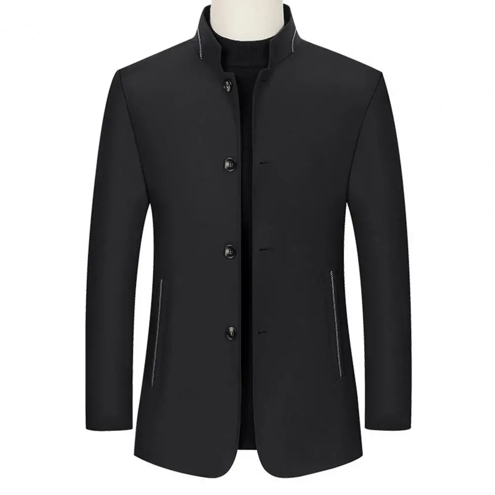 2024 Spring Autumn New Long Cotton Coat New Wool Blend Pure Color Casual Business Fashion Men's Clothing Slim Windbreaker Jacket - PratSN