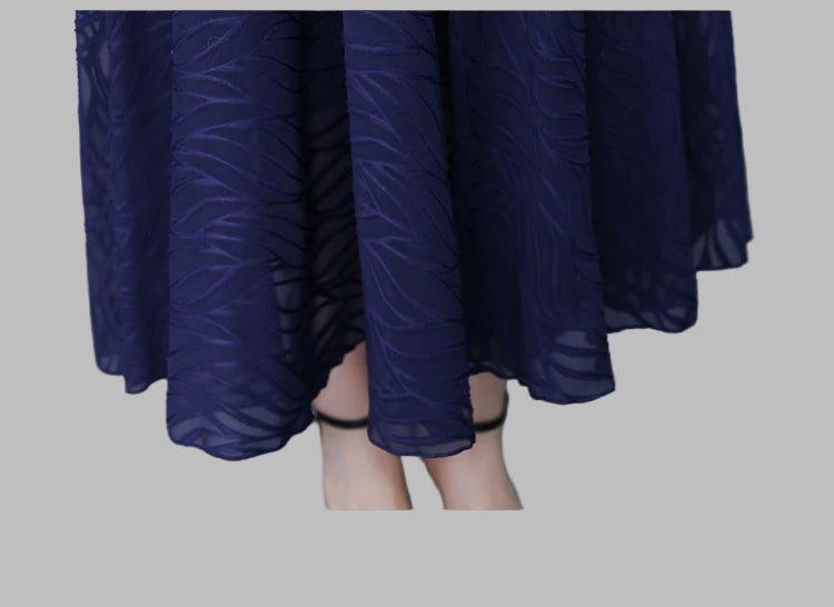 2025 Blue Chiffon Short Sleeve V - Neck Midi Dress Summer Vintage Elegant Chic Prom Dress - PratSN