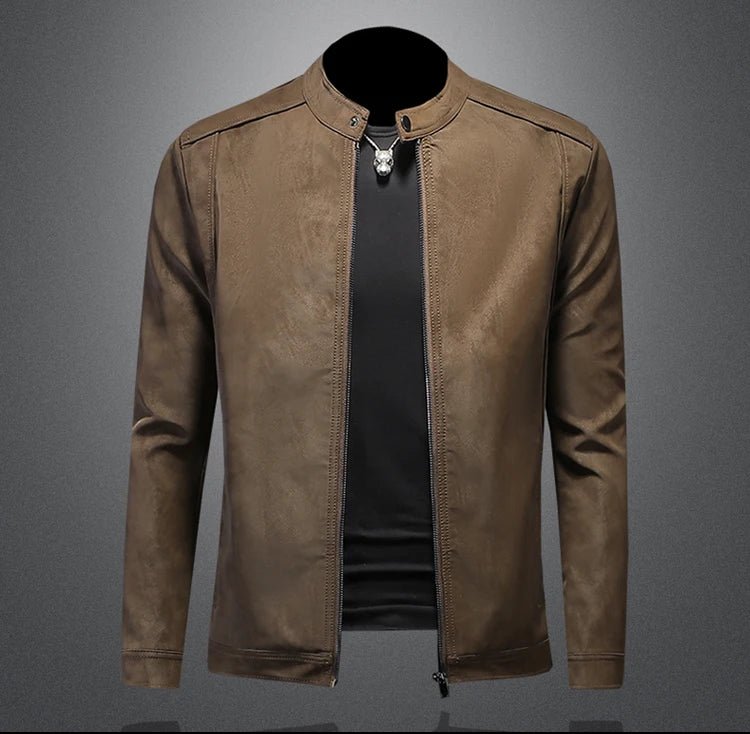 2025 new high - quality slim fit leather jacket, men's casual stand up collar leather jacket, - PratSN