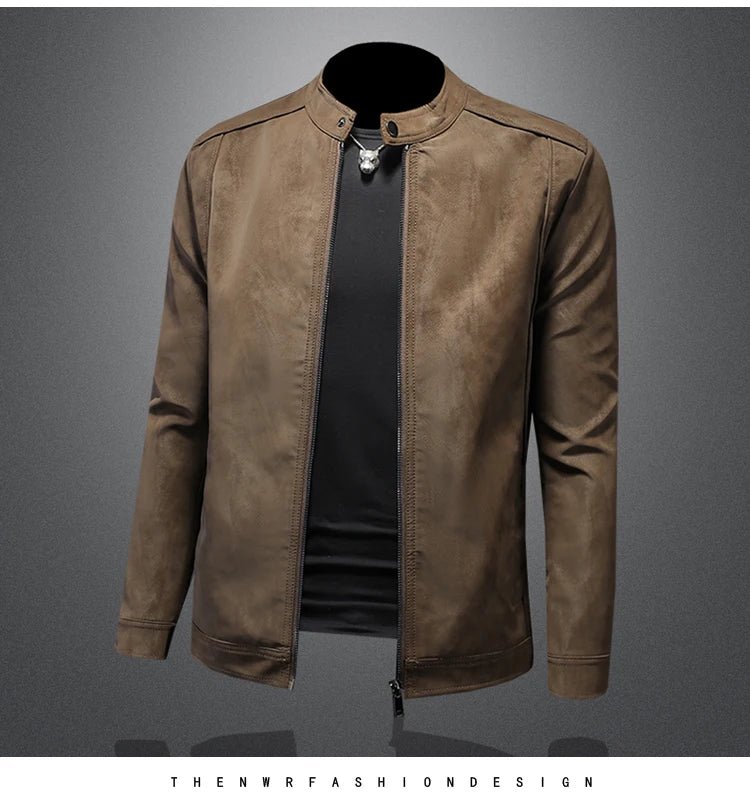 2025 new high - quality slim fit leather jacket, men's casual stand up collar leather jacket, - PratSN