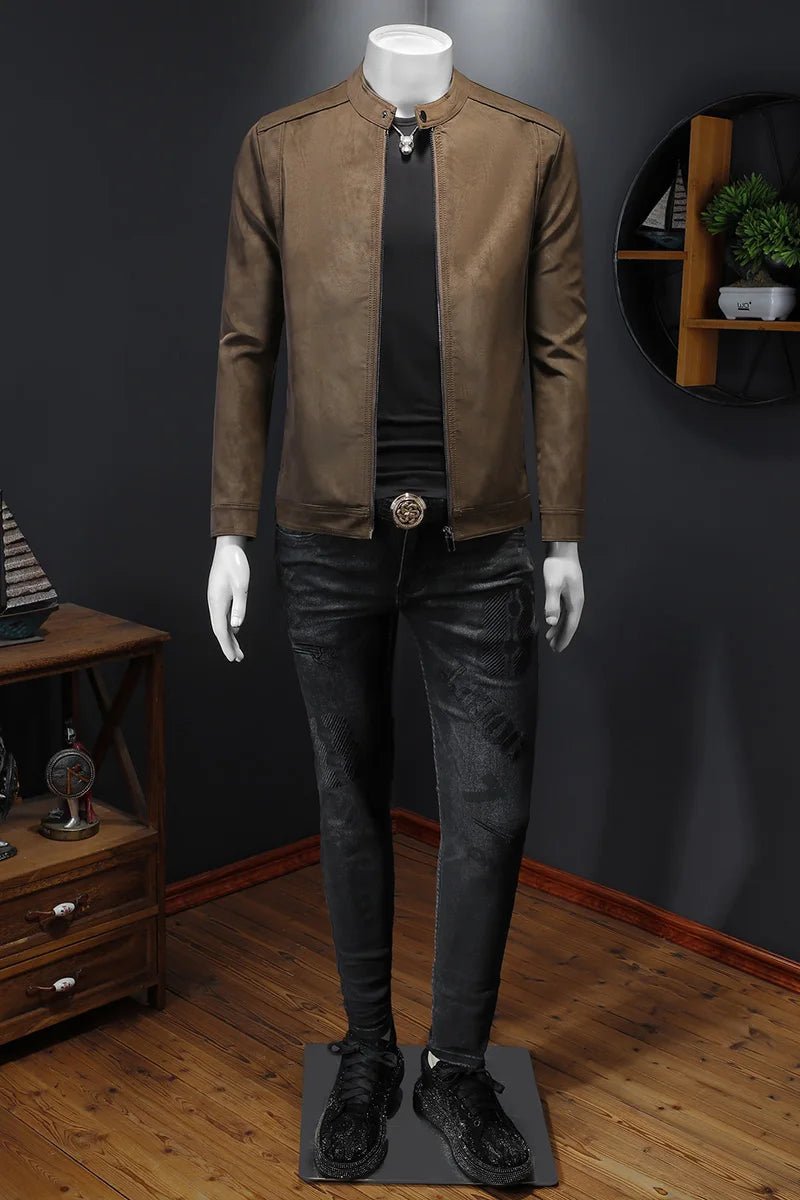 2025 new high - quality slim fit leather jacket, men's casual stand up collar leather jacket, - PratSN
