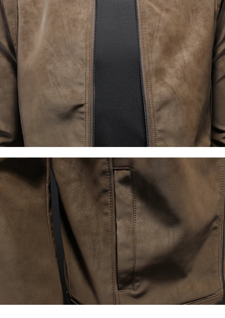 2025 new high - quality slim fit leather jacket, men's casual stand up collar leather jacket, - PratSN