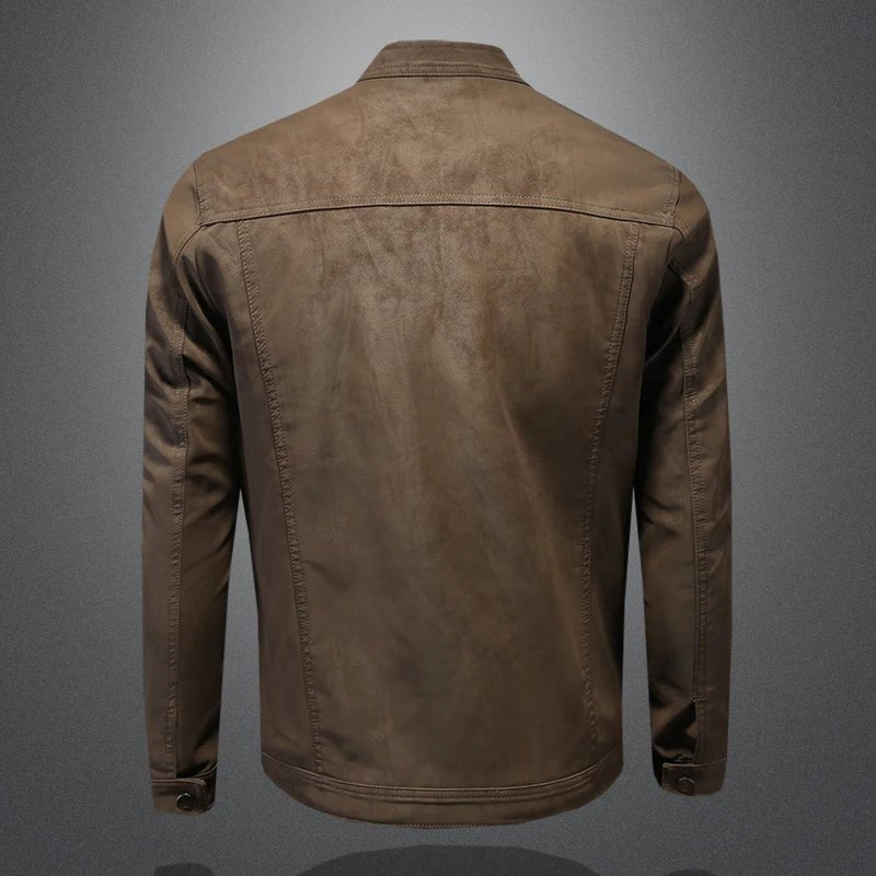 2025 new high - quality slim fit leather jacket, men's casual stand up collar leather jacket, - PratSN