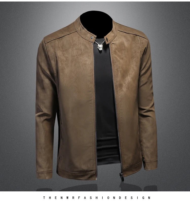 2025 new high - quality slim fit leather jacket, men's casual stand up collar leather jacket, - PratSN