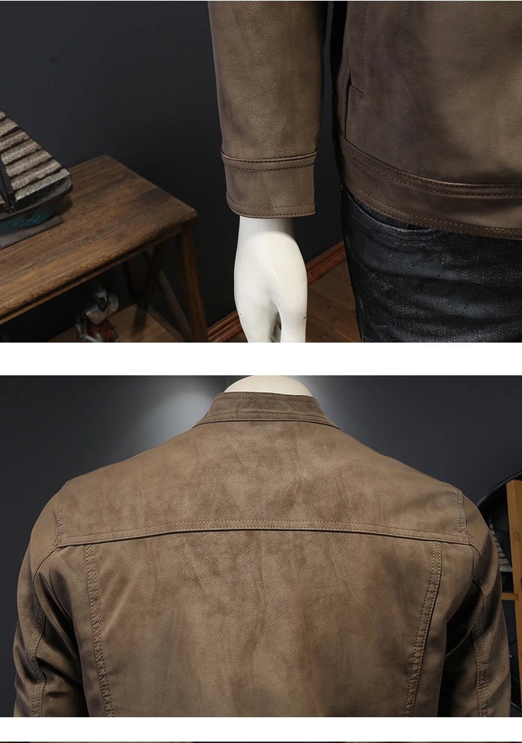 2025 new high - quality slim fit leather jacket, men's casual stand up collar leather jacket, - PratSN