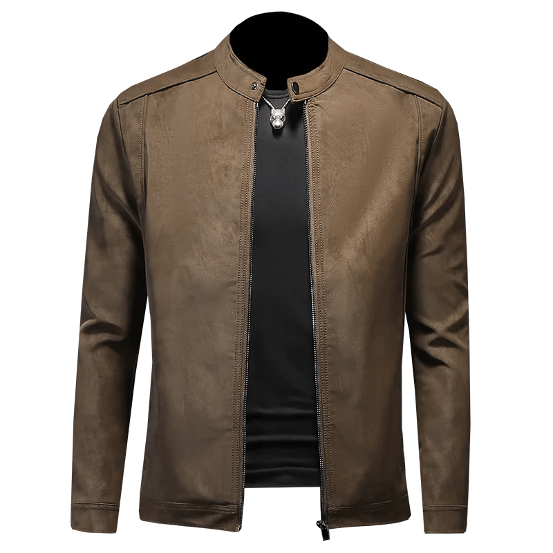 2025 new high - quality slim fit leather jacket, men's casual stand up collar leather jacket, - PratSN