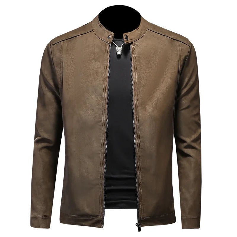 2025 new high - quality slim fit leather jacket, men's casual stand up collar leather jacket, - PratSN