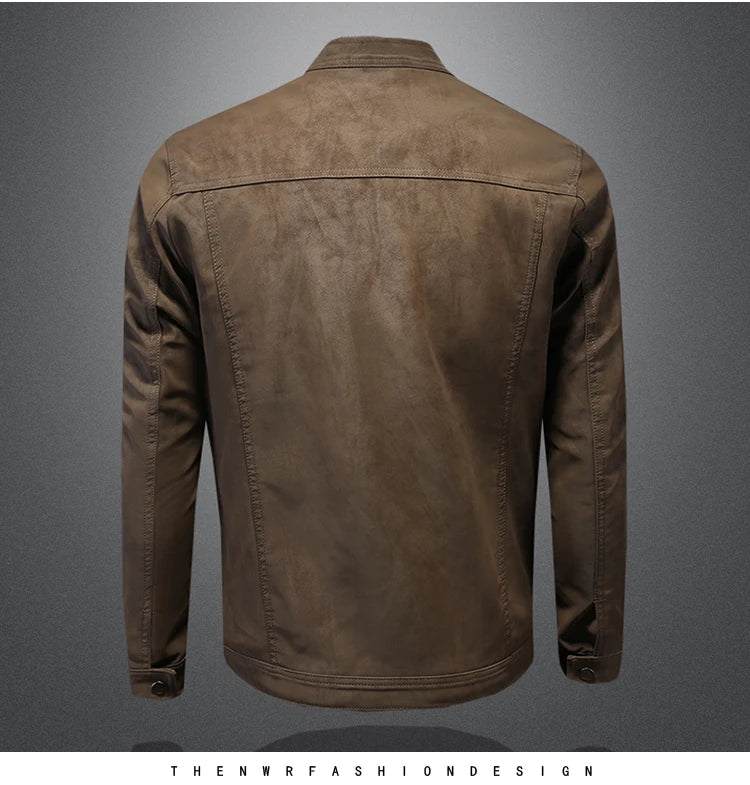 2025 new high - quality slim fit leather jacket, men's casual stand up collar leather jacket, - PratSN