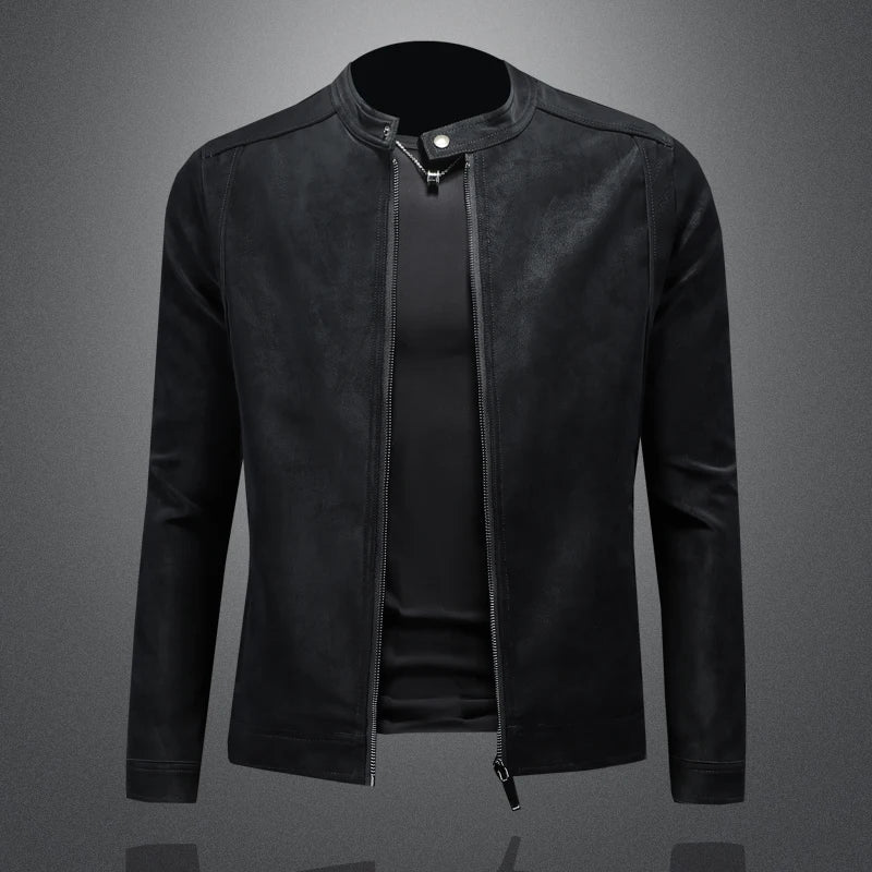 2025 new high - quality slim fit leather jacket, men's casual stand up collar leather jacket, - PratSN