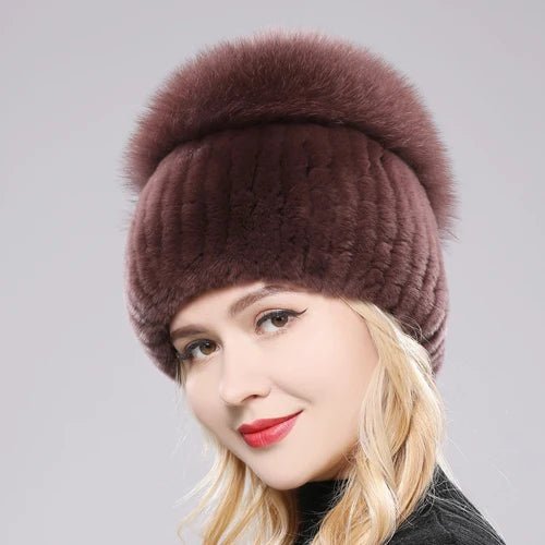 2025 New Style Women Beanies Hat Girls Cap Knit Winter Real Fur Hats - PratSN