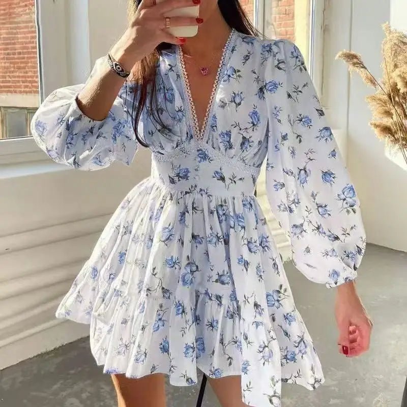 2025 Spring Women's Floral Lace Dress: Vintage - Inspired V - Neck Mini with Cinched Waist & Tencel Blend for Garden Parties - PratSN